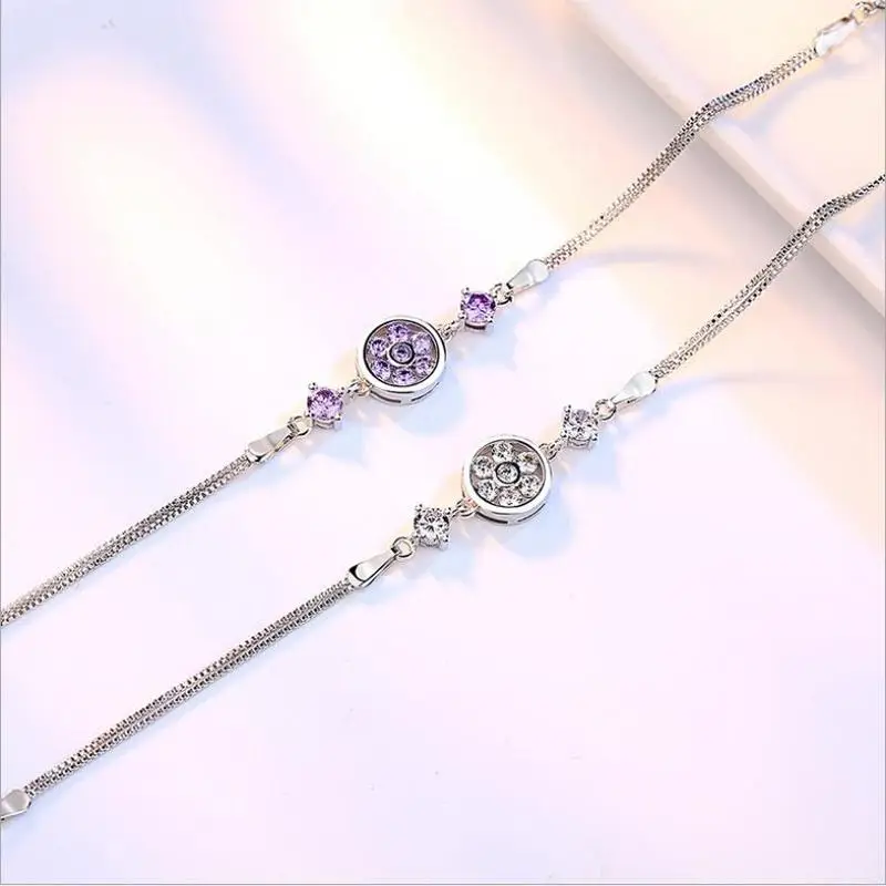 

Everoyal Vintage Zircon Purple Bracelets For Women Party Accessories Fashion Silver 925 Girls Accessories Round Bracelet Female