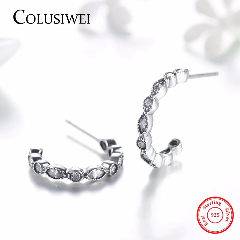 Серьги-кольца женские из серебра 2019 пробы с прозрачным фианитом 5 А | Украшения и