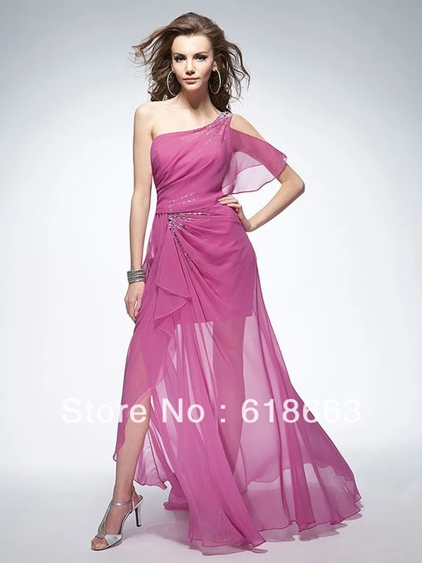 LP0068 Unique New Design Elegant One Shoulder Long Prom Party Dresses With Crystal Parfum Evening dress Chiffon Sexy&ampHot 2014 | Свадьбы и