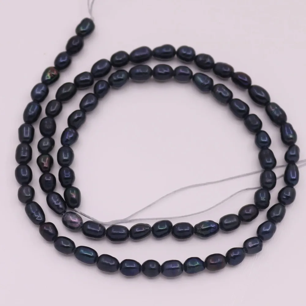 

4mmX5mm Teardrop Real Black Pearl Stone Loose Beads Jewelry Making 14" Long