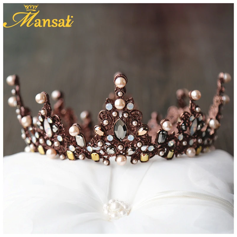 Винтажная диадема королевская тиара круглая европейская свадебная бронзовая