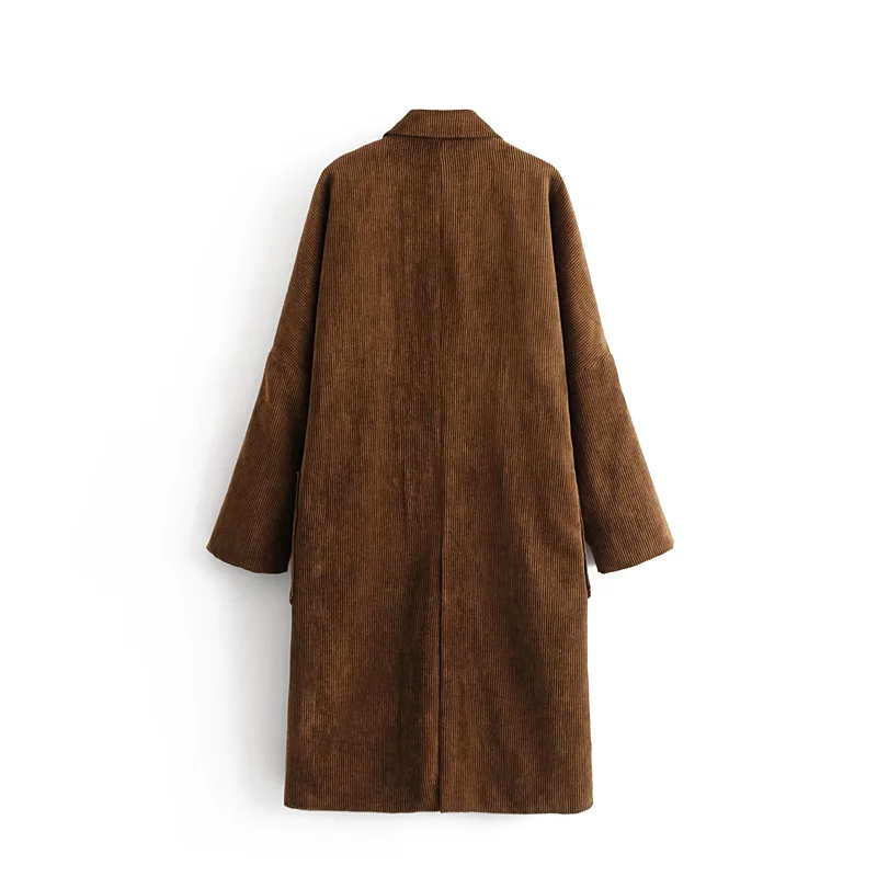 2018 Винтаж Твердые вельветовые двубортный для женщин тренчи повседневное карманы