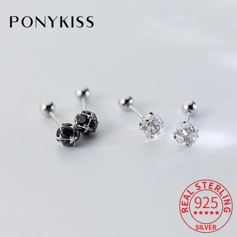 

PONYKISS 100% 925 Sterling Silver Geometric Zircon Stud Earrings For Women Party Delicate Fine Accessory Girl Birthday Chic Gift