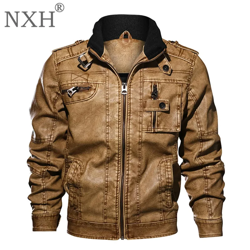 NXH 7XL Для мужчин PU куртка кожаные пальто осень тонкий Мото куртки мужской