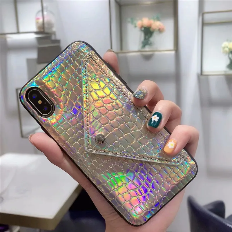 Блестящая Лазерная чехол из крокодиловой кожи для iPhone XS Max X XR XS Змеиный узор чехол для iPhone 7 8 6 6s plus чехол