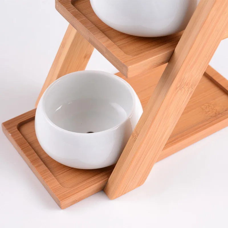 Modern Minimalist White Ceramic Flowerpot Succulent 3 Bonsai Planters Pot with 3-Tier Bamboo Shelf Home Garden Decor | Дом и сад