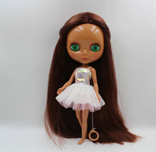 Кукла Blygirl Blyth с коричневыми красными прямыми волосами черной кожей Обнаженная