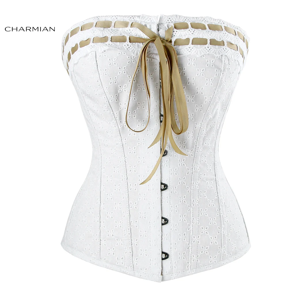 As Shown Charmian женский сексуальный Викторианский Винтажный кружевной корсет с кружевные ленты с отделкой белые корсеты для невесты и бюстье корсет для тела - Цвет: As Shown