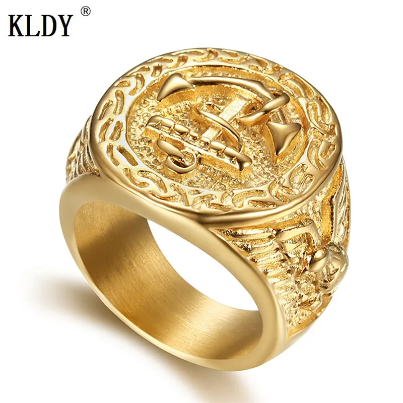 Кольцо KLDY из нержавеющей стали для мужчин и женщин байкерское кольцо с якорем
