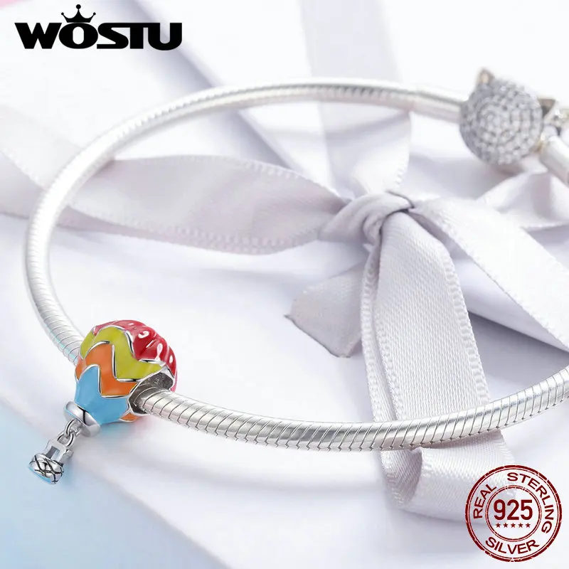 WOSTU Аутентичные стерлингового серебра 925 турки воздушный шар Эмаль Подвески fit