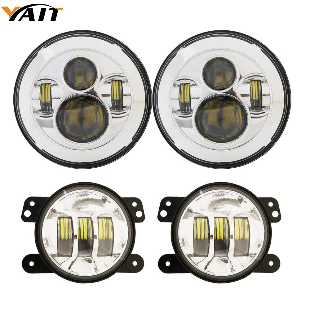 7 дюймов светодиодные круглые фары + 2x4 дюйма переднего бампера противотуманные