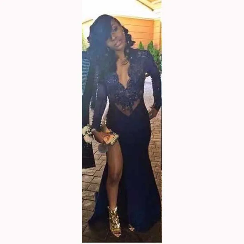 Африканский Черный Длинные Пром Вечерние Платья 2017 Глубокий V Образным Вырезом