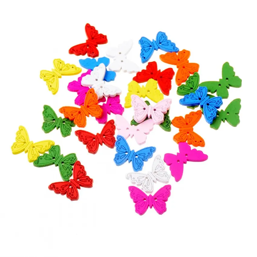 Бесплатная доставка 50 шт случайно смешанные бабочки 2 отверстия картина по
