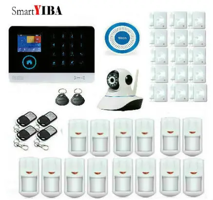 

SmartYIBA Wireless Home Security GSM WIFI GPRS Alarm System IOS Android APP Remote Control RFID Card PIR Sensor Door Sensor kit
