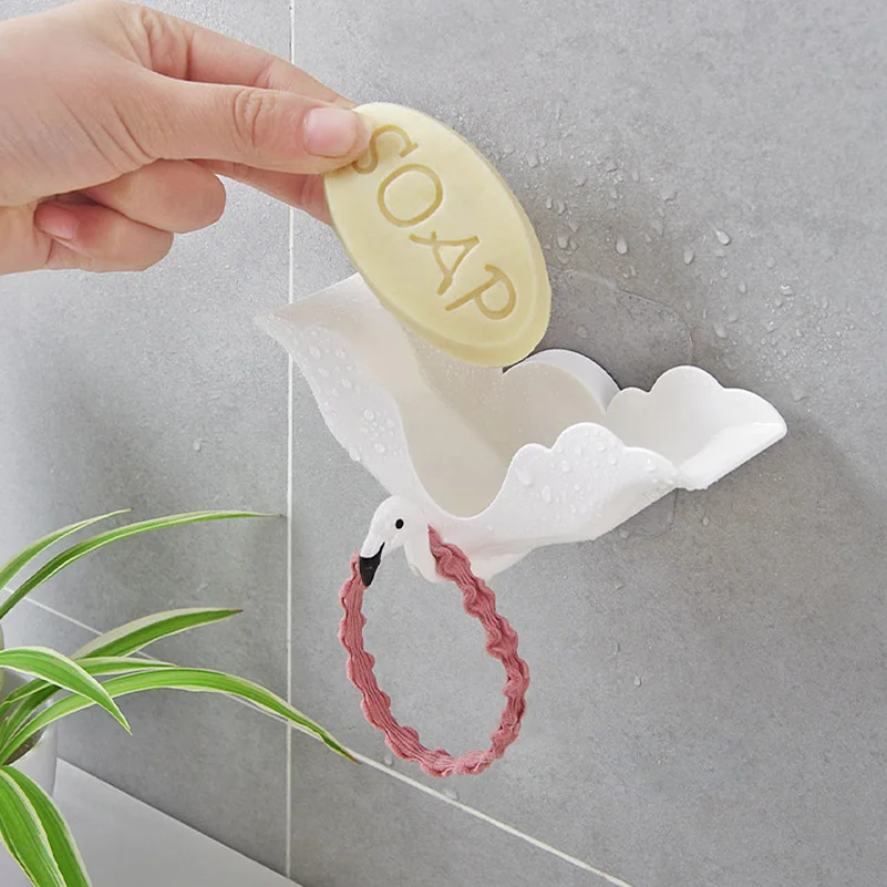 Flamingo Soap Dish Spone Holder Travel Soapbox Strong Sucker Wall Towel Stand Waterproof Case Containter Bathroom Accessories | Дом и сад