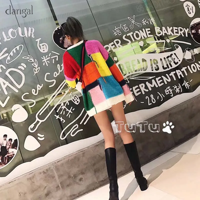 2018 Новый женский Harajuku Kawaii свободный Русалка Длинный цветной лоскутный свитер