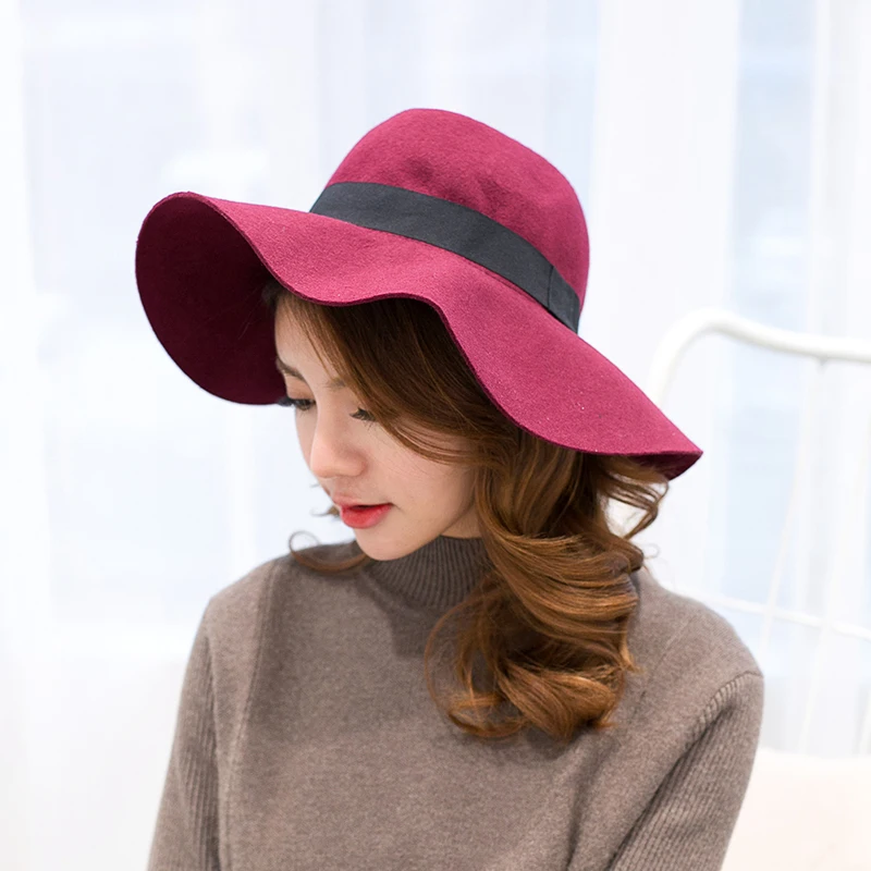 

drop shipping Autumn and winter Korean version of the wild wool cap female England wool belt cap simple fashion travel felt hat