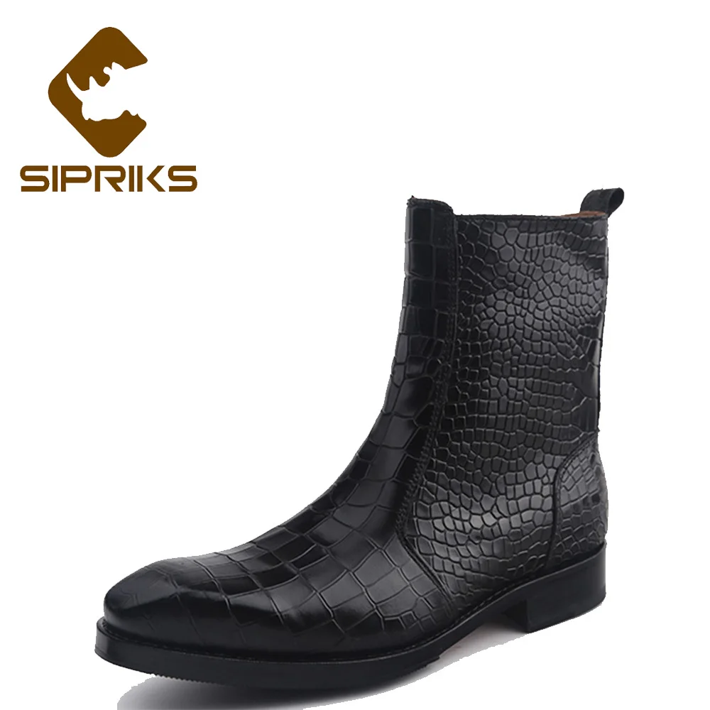 

Sipriks Luxury Leather Black Ankle Boots Elegant Mens Zip Boots Italian Bespoke Goodyear Welted Shoes Male Cowboy Formal 2020
