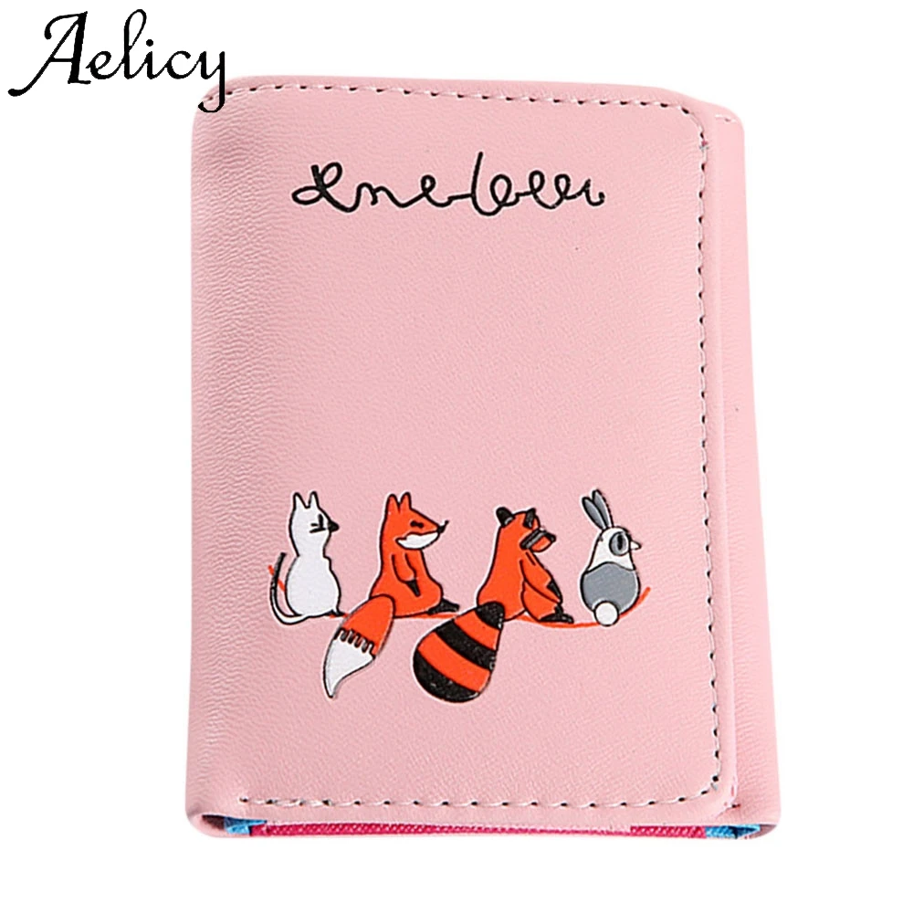 Женский короткий кошелек Aelicy с лисой и кошкой 2019|Женские кошельки| |