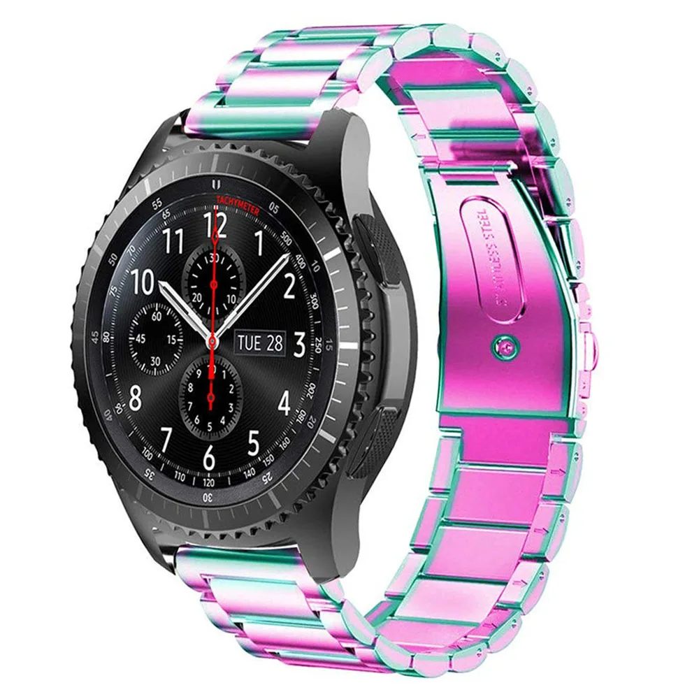 Colorfull Применение 22 мм для samsung Classic gear S3 band Galaxy 46 мм три бусины из нержавеющей стали металлический ремешок для часов с регулируемым инструментом - Цвет ремешка: Colorfull