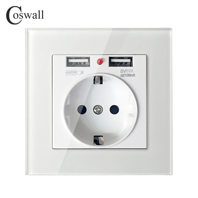 Coswall Хрустальная стеклянная панель с двумя usb-портами для зарядки 2.1A 16A Россия