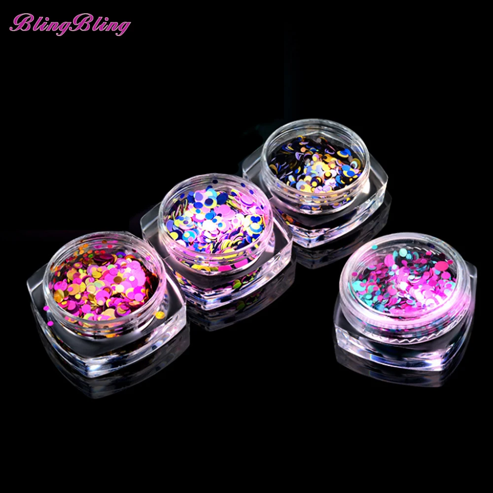 12 Box Красочные Блеск Shimmer лазерной круглой формы ногтей Конфетти украшения