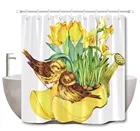 LB 72 ''подставка для птиц, желтые цветы, занавеска для душа, полиэстер, белый, для ванной, водонепроницаемый, полиэстер, ткань, наборы аксессуаров для ванны