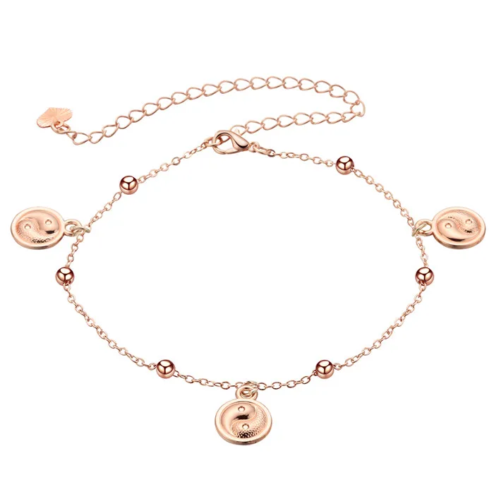 yinyang QIMING, сексуальный браслет на лодыжку, цепочка на ногу, Pulsera Tobillo, для женщин, Halhal, золото, серебро, этнические бусины, очаровательные ювелирные изделия для ног - Окраска металла: yinyang