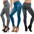 Женские тонкие леггинсы с имитацией джинсов, облегающие брюки с завышенной талией из искусственного денима, JL