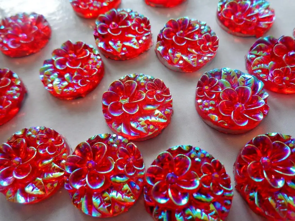 

Red AB colour Round 16mm Surface of a flower crystal Sew On rhinestones resin gem stones flatback strass 100pcs/lot