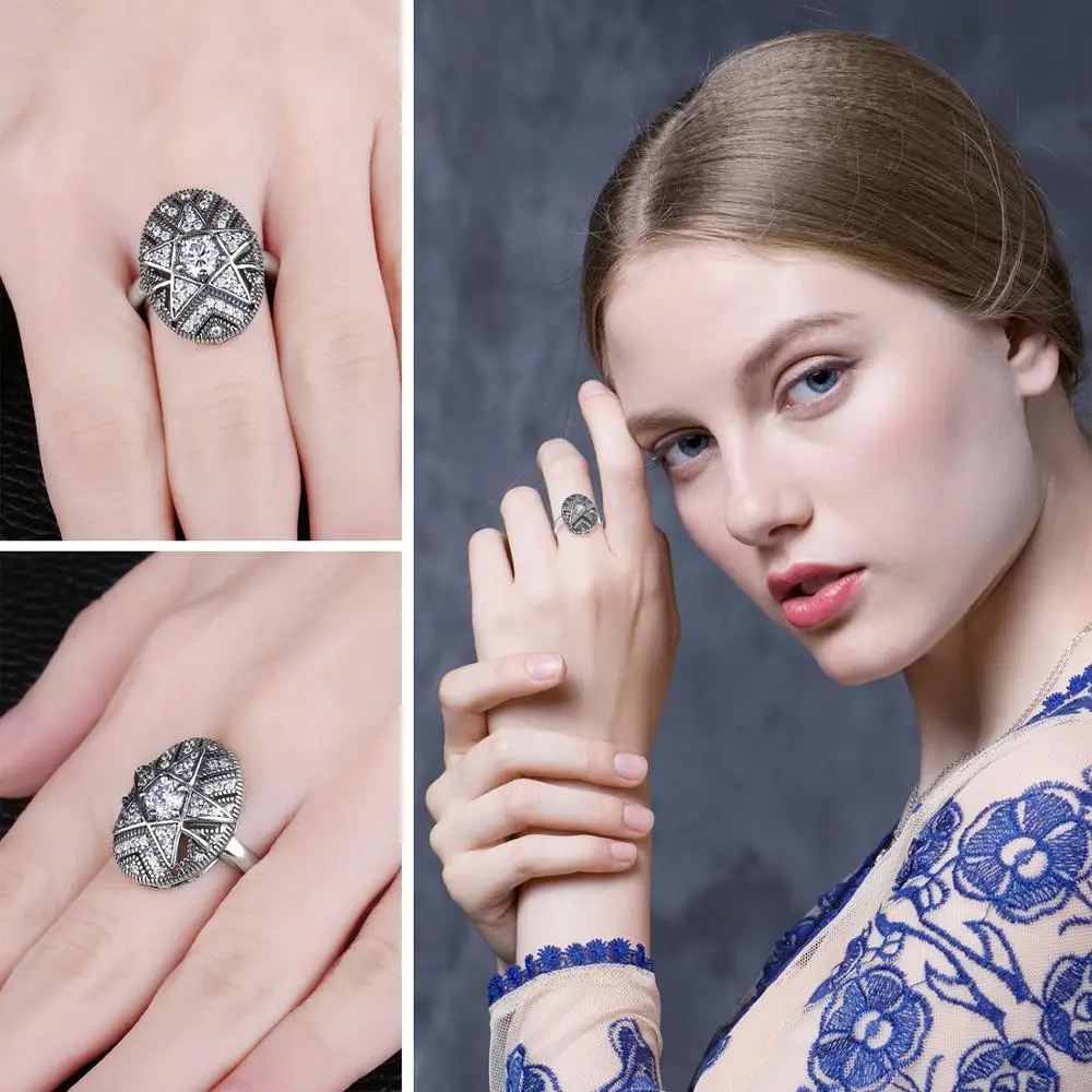 Jewelrypalace Star 1.0ct кубического циркония кольцо филигрань 925 стерлингов Серебряные кольца для Для женщин Модные украшения подарок для мамы