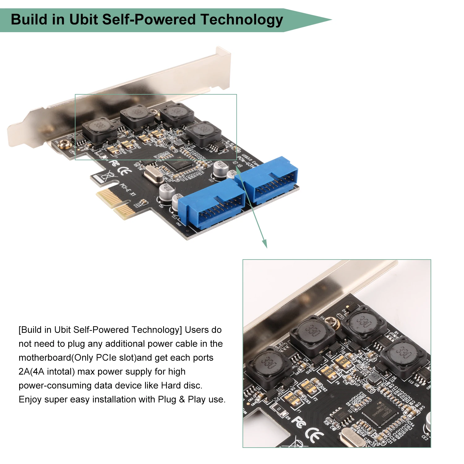 Карта USB Controllor Ubit PCI E к 2 портовому 3 0 19PIN разъемы Расширительная карта с полным и