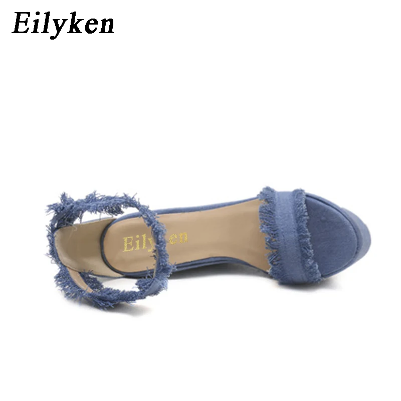 Eilyken/2021 г. Новые летние синие джинсовые сандалии пикантные женские босоножки на