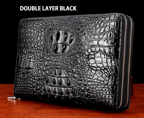 Double black Визитница Роскошный мужской клатч из натуральной кожи держатель для карт кошелек из воловьей кожи клатч кошелек для мужчин Мода Крокодил Аллигатор Дизайн черный - Цвет: Double black
