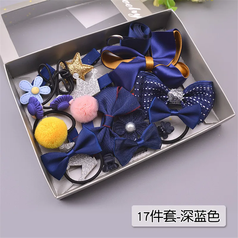 1 Set(17pcs) Mix Style Girls Hair Bows Kits with Full Covered Clips Hairclips Ties Crown Kids' Accessories | Детская одежда и