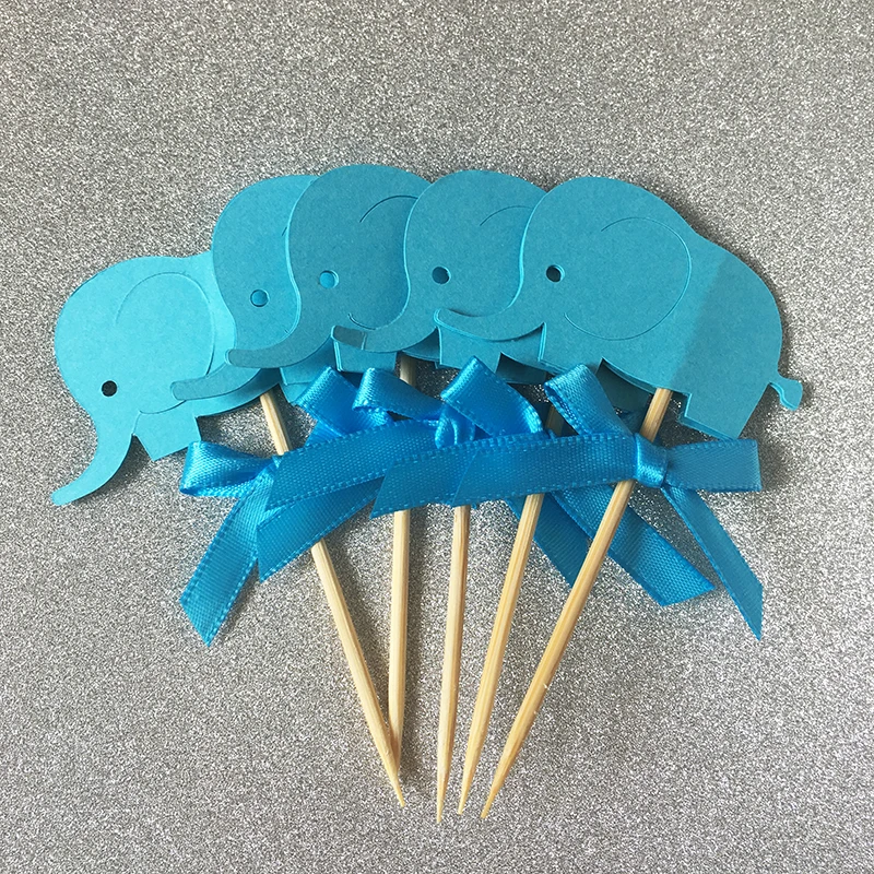 Изготовленные на заказ топперы для капкейков с бантом и синим слоном украшение
