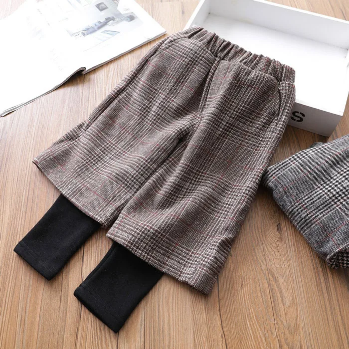 

2018 New Girl Boy Winter Pants Kids Plaid Faulse 2pcs Velvet Warm Pant Trouser Children Pants Clothes