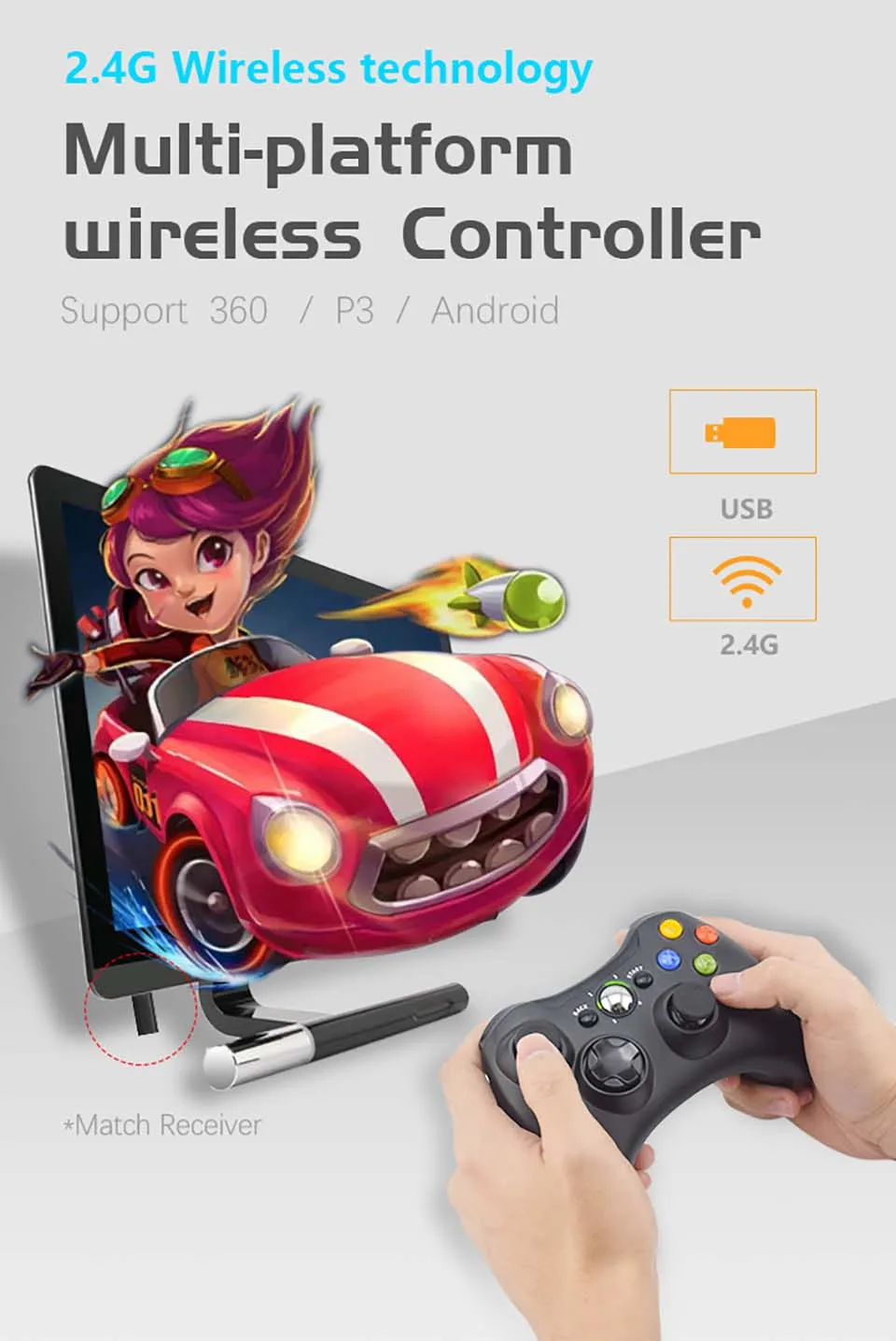 Для xbox 360 беспроводной контроллер с приемником 2,4G игровой контроллер для xbox 360 геймпад совместимый для PS3 PC