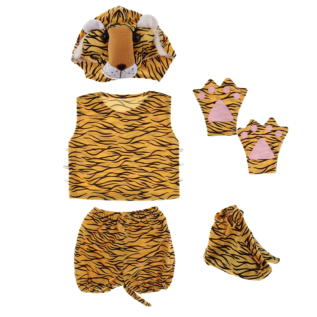 Детский костюм с животными шапочка Тигр топ шорты перчатки обувь для