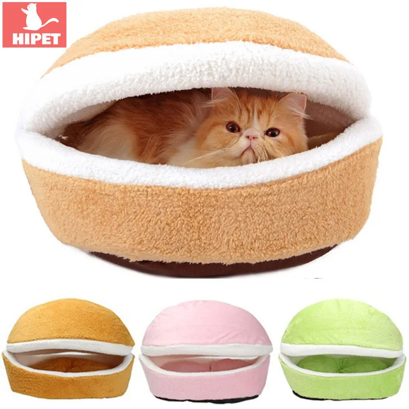 Котенок HIPET маленькая кровать для кошек теплый дом гамбургер съемный моющийся