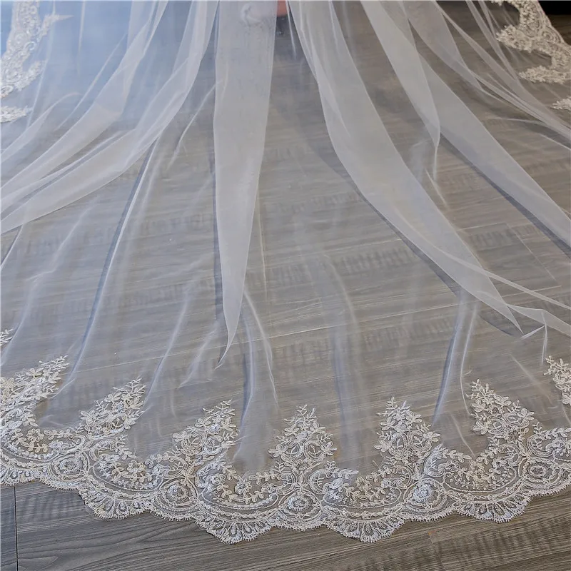 

One Layer Bridal Veils Ivory White 2020 Tulle Lace Edge Cathedral Wedding Veil 3M*3M Wedding Accessories