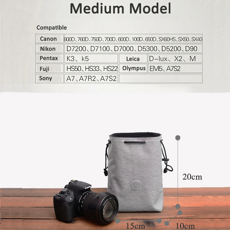 Противоударные мягкие чехлы мешки для камеры DSLR с подкладом на шнурке Sony Canon Nikon