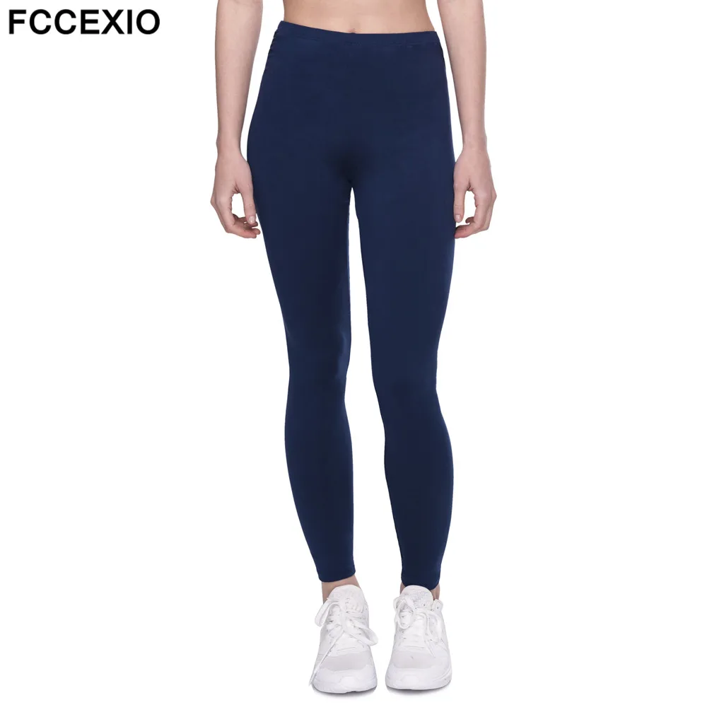 

FCCEXIO 2019 Spring New Navy Blue Leggings Women Fashion High Waist Sexy Workout Leggings Fitness Leggings Slim Sporting Legging