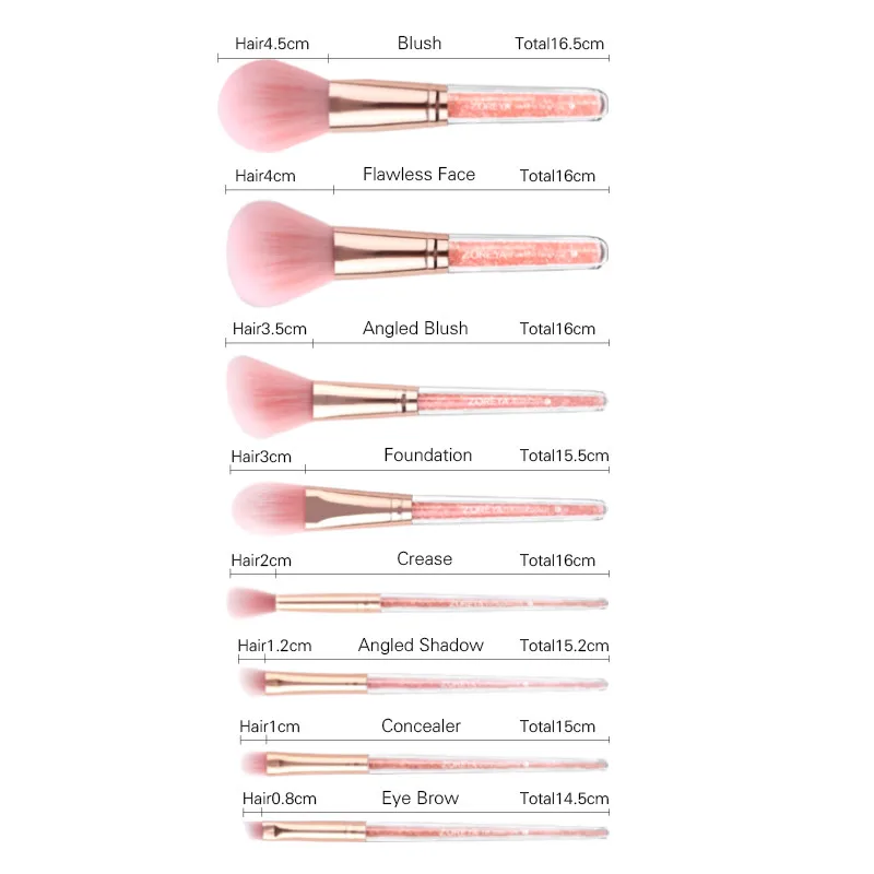 Zoreya Марка 8 шт. розовый кристалл набор кистей для макияжа Eye Shadow Безупречный Корректор складки бровей фонд кисти лицо Инструменты Кисти