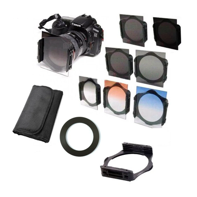 

1 шт. 77 мм кольцевой адаптер + ND2 ND4 ND8 + Градуированный Серый Синий Оранжевый фильтр для Cokin P