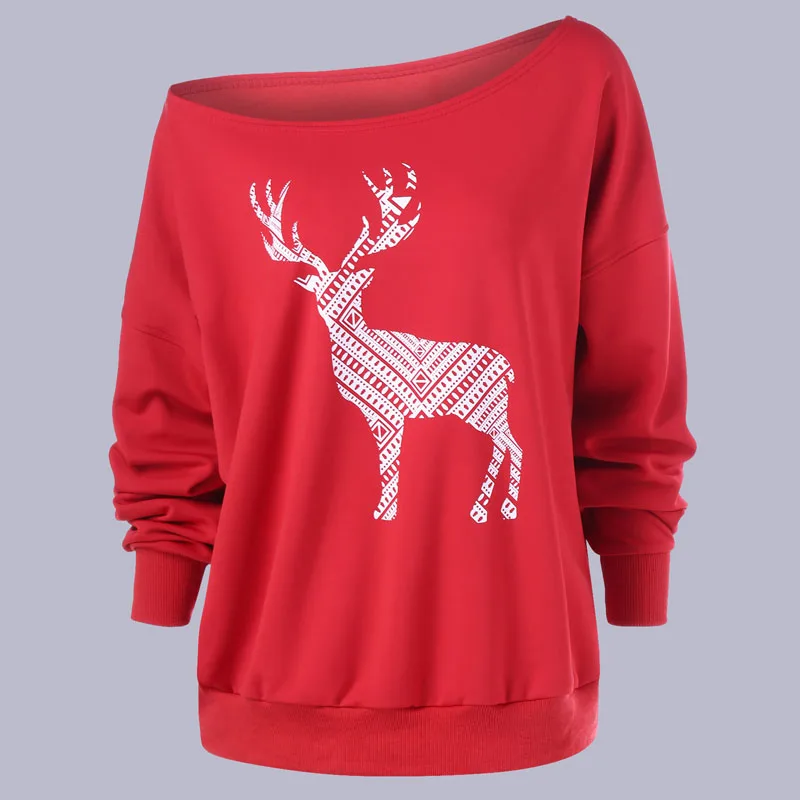 Christmas Sweatshirt Women Autumn Winter New Casual Off Shoudler Tops Print Loose Cotton Plus Size | Женская одежда