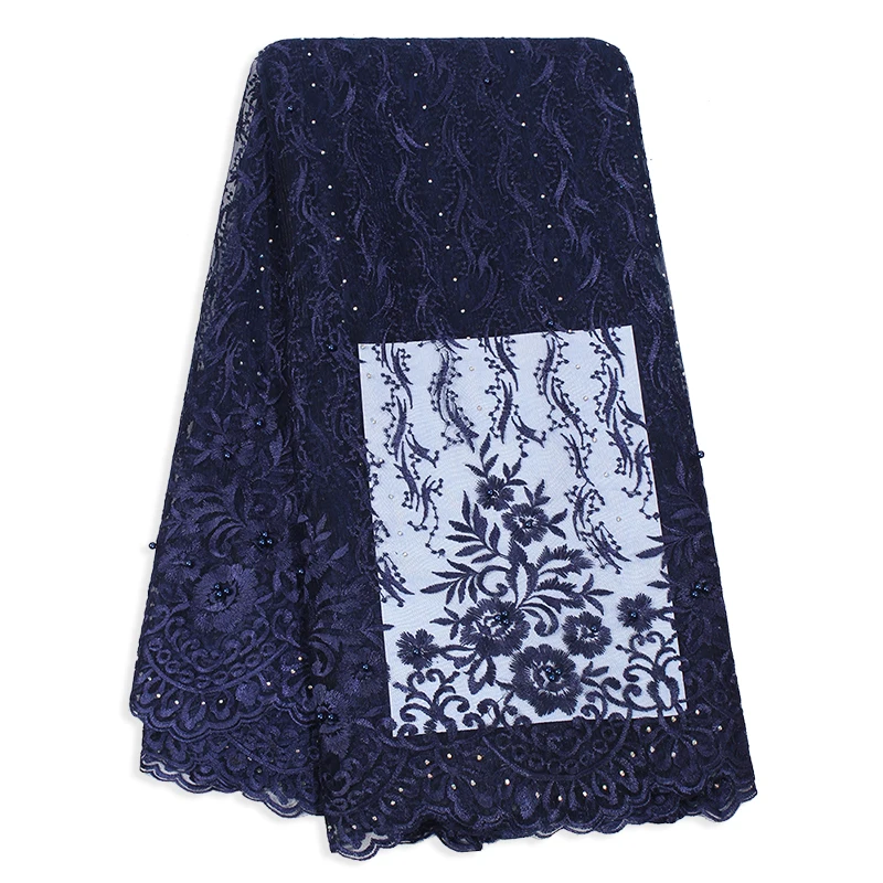Navy Blue Новая высококачественная нигерийская ткань кружева белая ткань кружева Стразы французские кружева ткани тюль вышитые ткани с сетчатыми кружевами - Цвет: Navy Blue