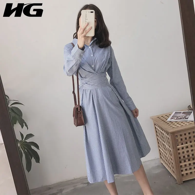 [HG] 2019 весеннее новое французское модное женское свободное платье с длинным