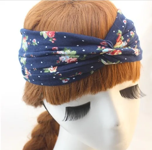 NEW wholesale retail fashion cotton floral fabric twist turban cross wide headband hair accessories popular for women 12cm wide images - 6