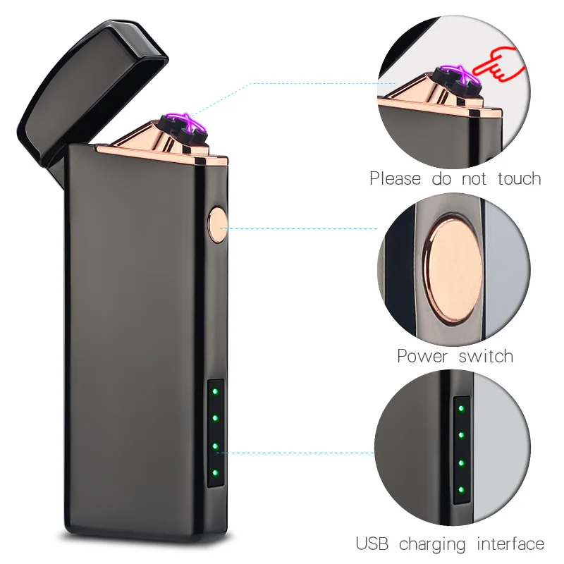 Металлическая ветрозащитная Usb перезаряжаемая двухдуговая плазменная